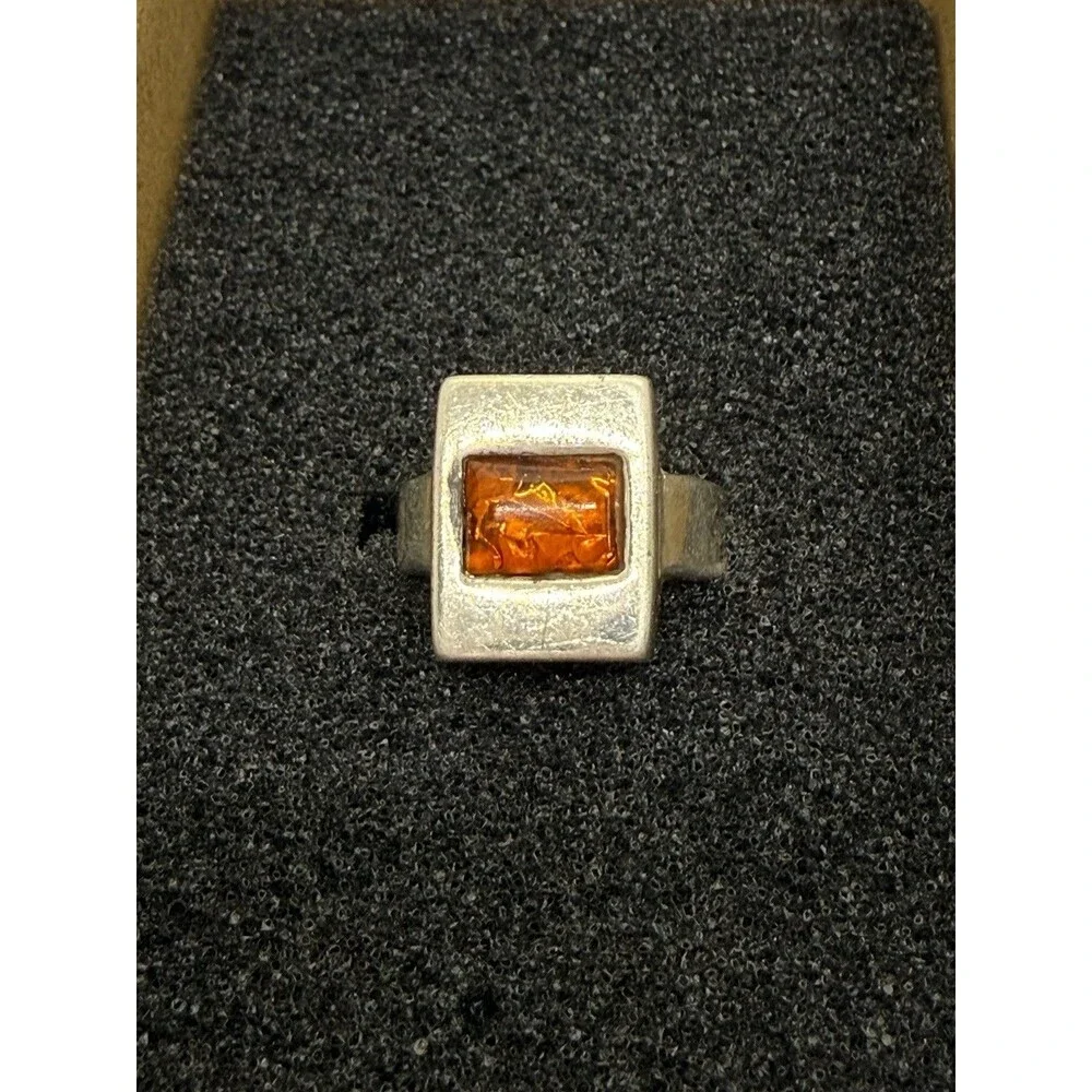 Pinky Ring Sterling Silver Handcrafted Baltic Amber Like Stone Sz 4.75 Vintage - Picture 3 of 14